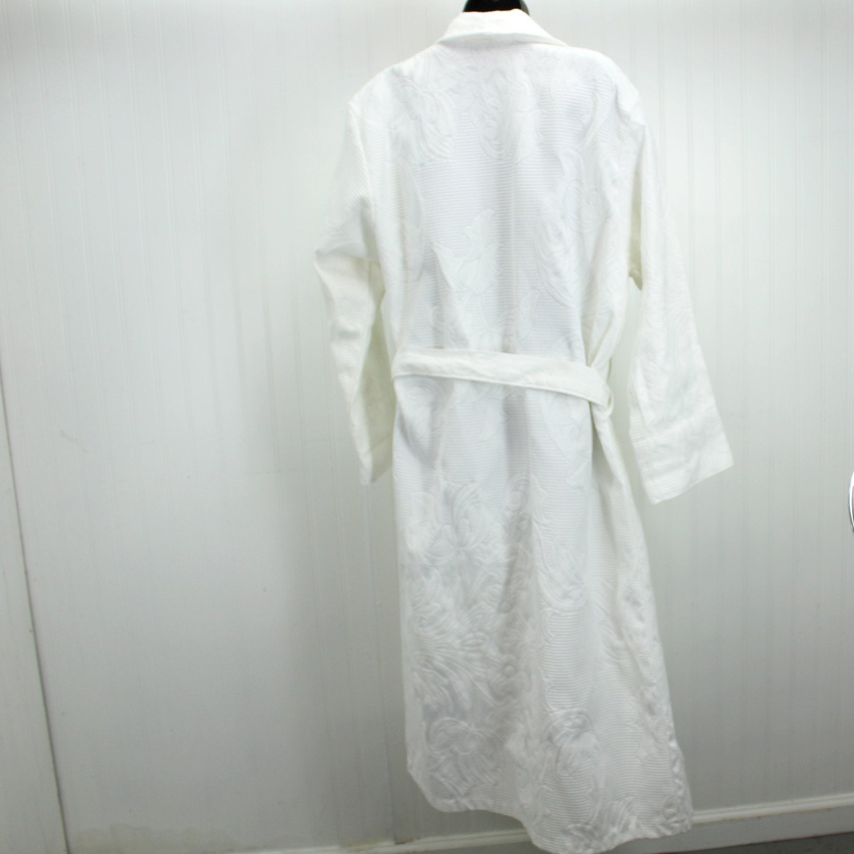 Espalma Brazil Spa Bath Robe White Cotton Embossed Design One Size full view back