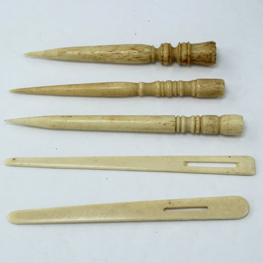 Collection 5 Antique Bone Bodkins Awl Lace Tapestry Tools
