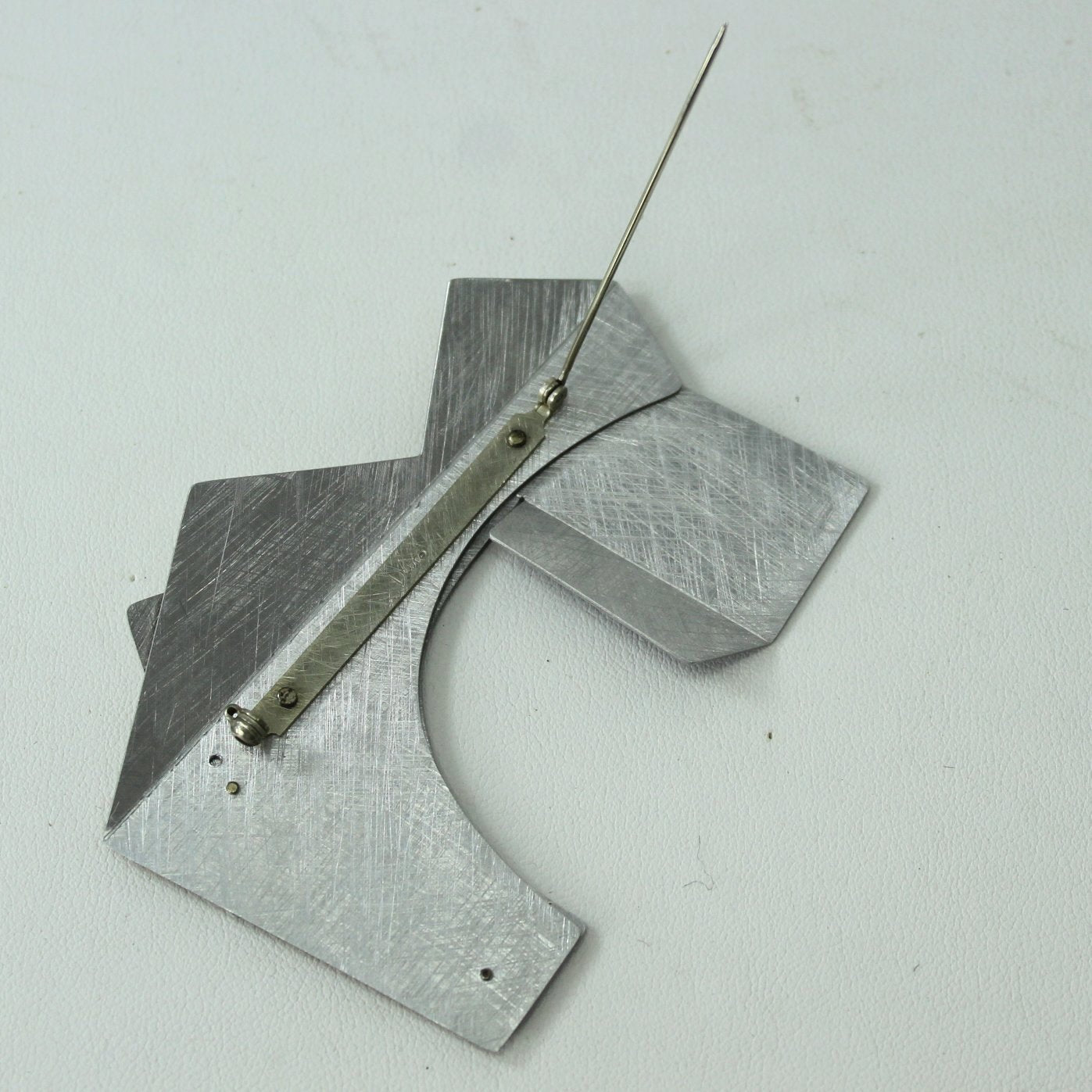 Artisan Modernist Aluminum Pin Architectural Signed Debra Beautifully Created reverse open finding