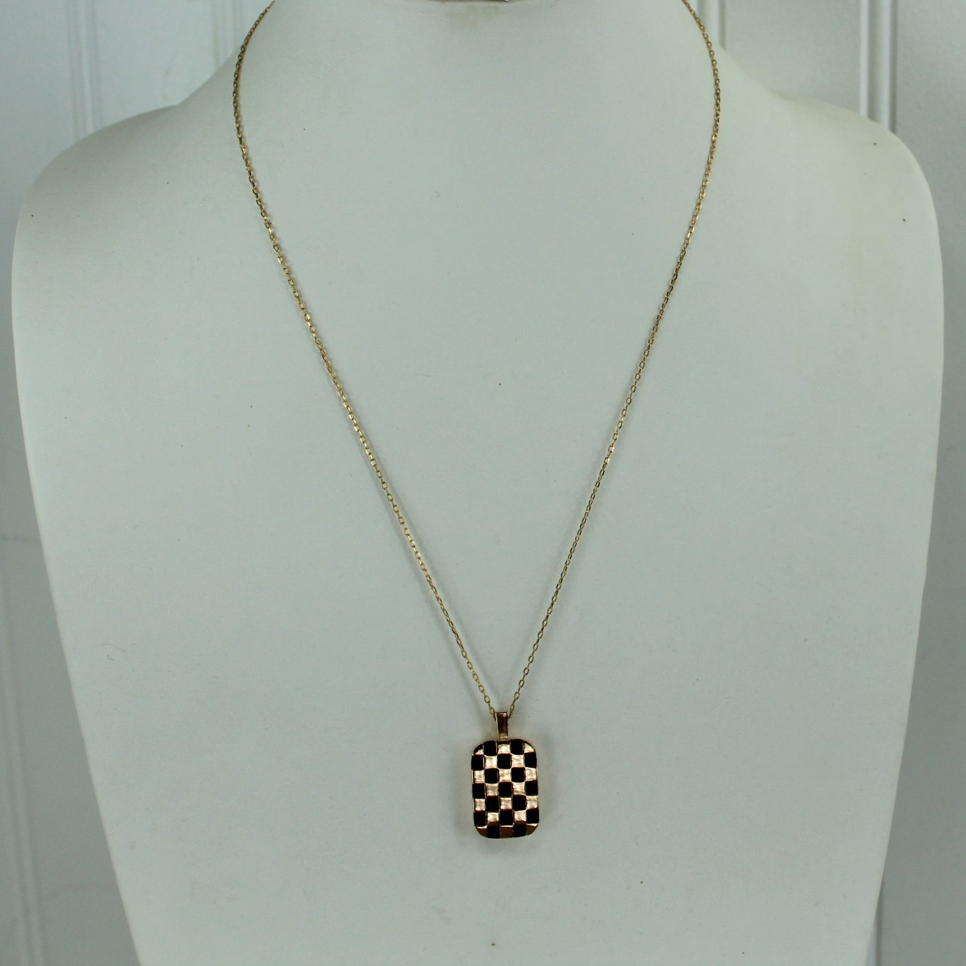 Meghan Lorenz Checkerboard Necklace Bronze Black GF Chain