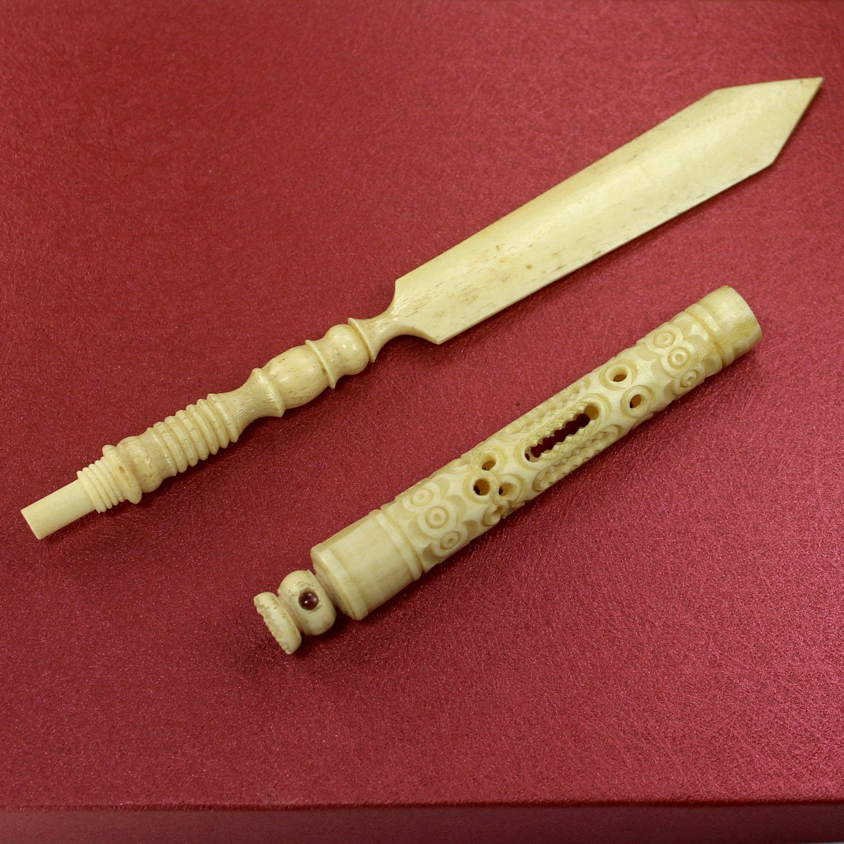 Stanhope Collectible Antique Bone Ivory Dip Pen Letter Opener Niagara Falls 6 Scenes 2 pieces shown