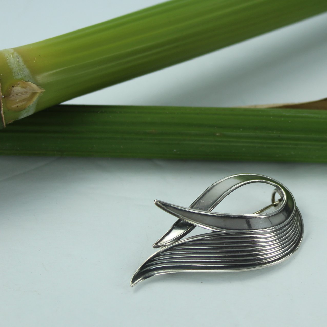 Scandinavian Modern 830S Silver Pin A.P. Signed Arne Pedersen Wave Design reverse view of pin