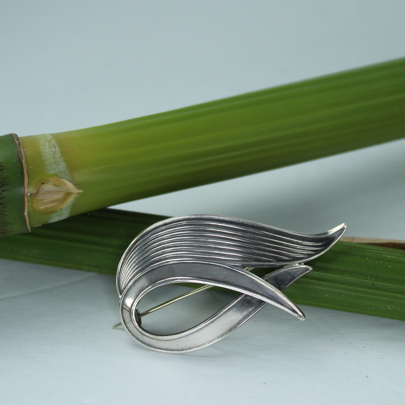 Scandinavian Modern 830S Silver Pin A.P. Signed Arne Pedersen Wave Design pin different light