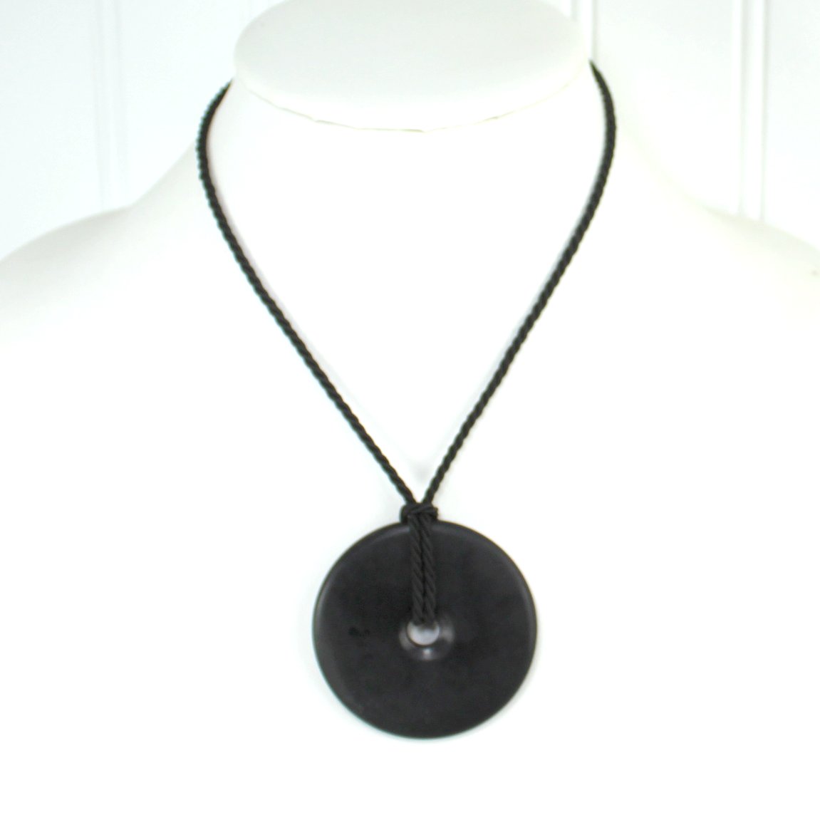 Classic Black Ceramic Ring Donut Twisted Cord Chain Adjustable neck view