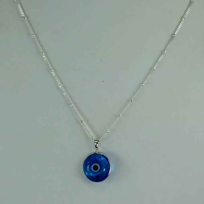 Sterling Silver Evil Eye Necklace New 18" Unusual Chain closer view