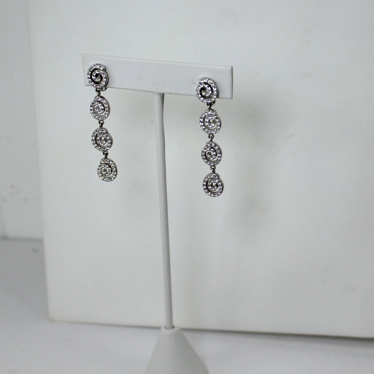 Stunning Long Pave Swirls Earrings Fiery Shine Clips