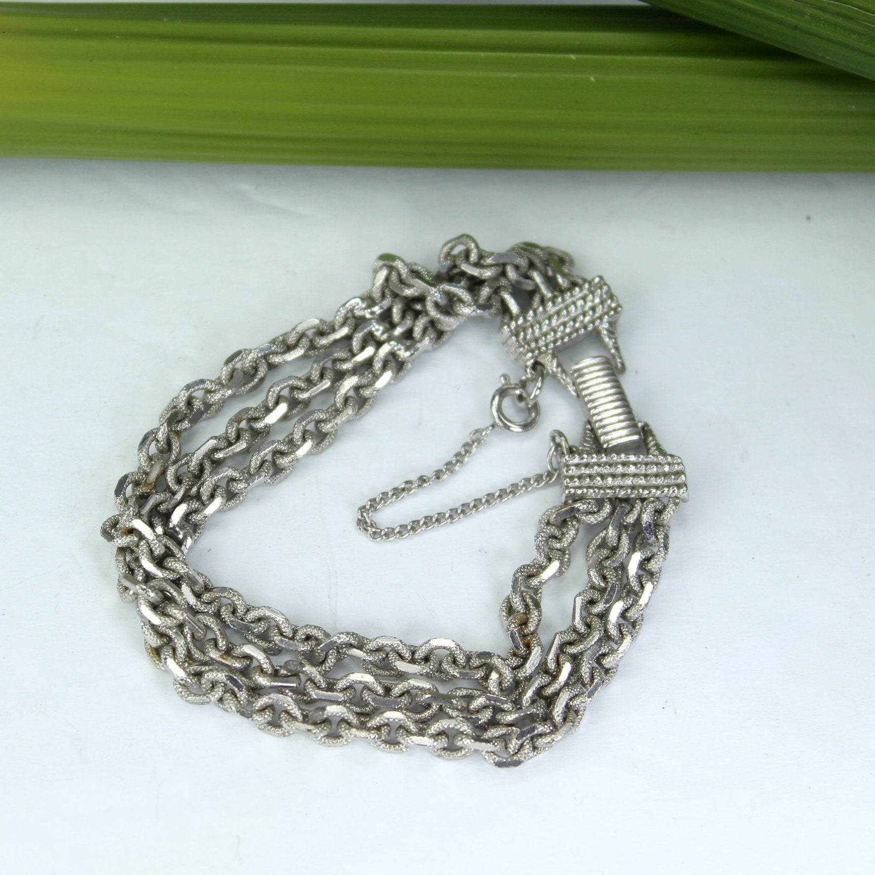 Signed Goldette N.Y. Silver one Multi Chain Vintage Bracelet Safety Chain