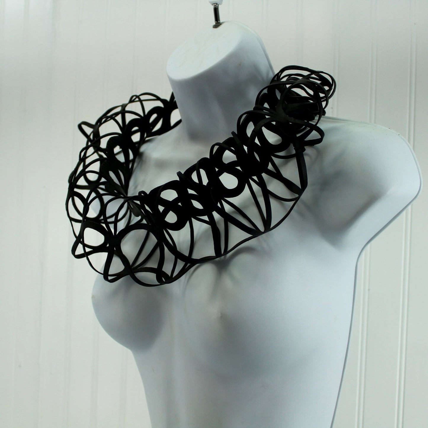 Artistically Cut Black Inner Tube Collar Necklace Light Comfortable 2002 Figure of 8  side view of shapes