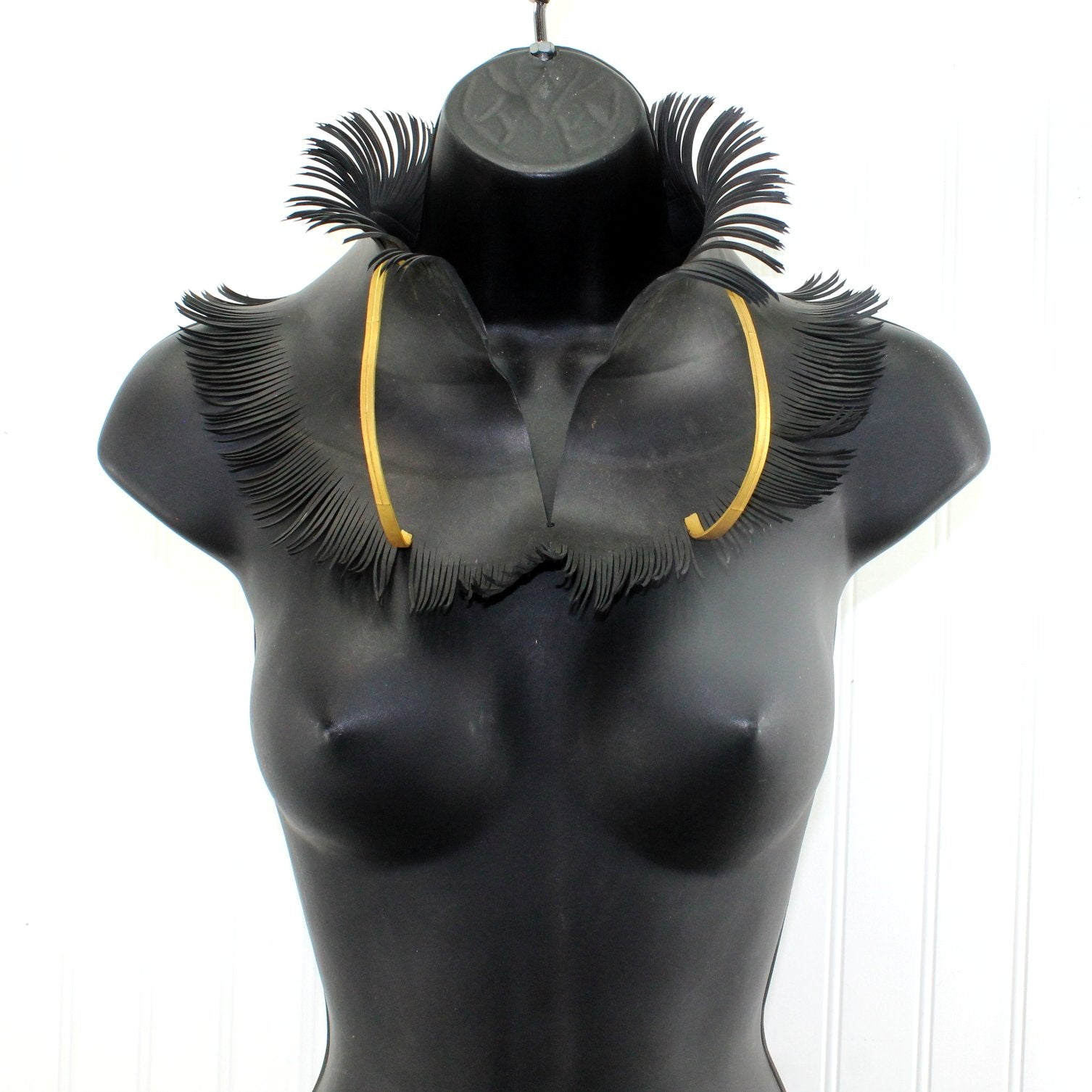 OOAK Fabulous Inner Tube Art Necklace Collar Black Gold Signed Pilar 2001