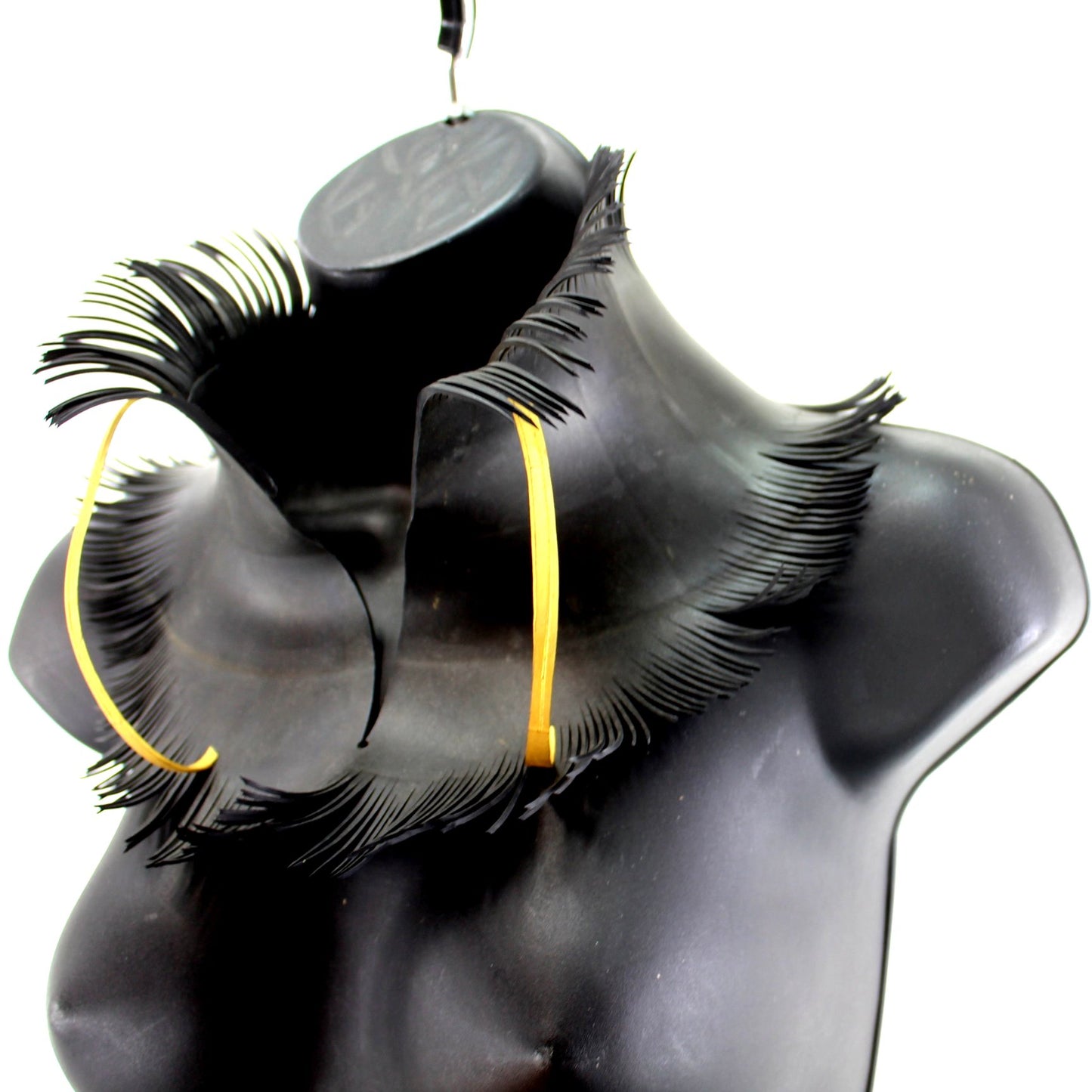 OOAK Fabulous Inner Tube Art Necklace Collar Black Gold Signed Pilar 2001 other view comfortable wear