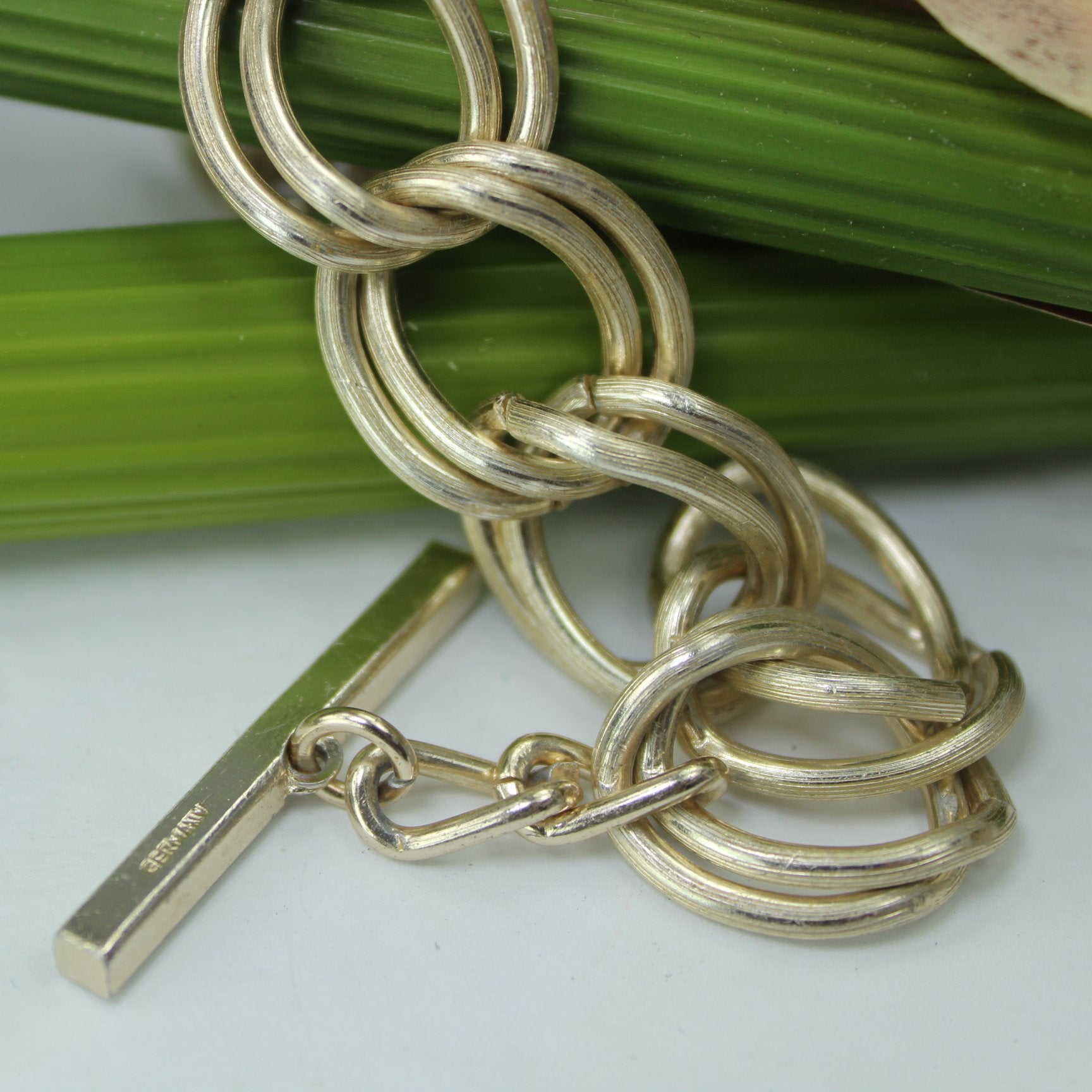 Vintage German Silver Bracelet Large Links Lightweight closeup closure