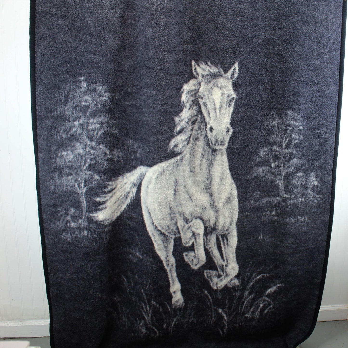 Biederlack West Germany Running Horse Throw blanket Charcoal