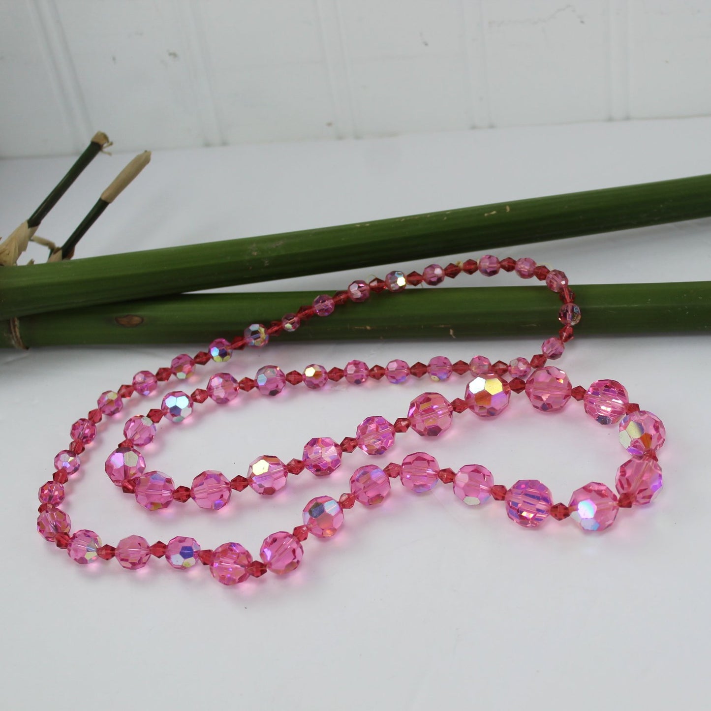 Vintage Deep Pink Aurora Borealis Crystal Beads Heavy  different view