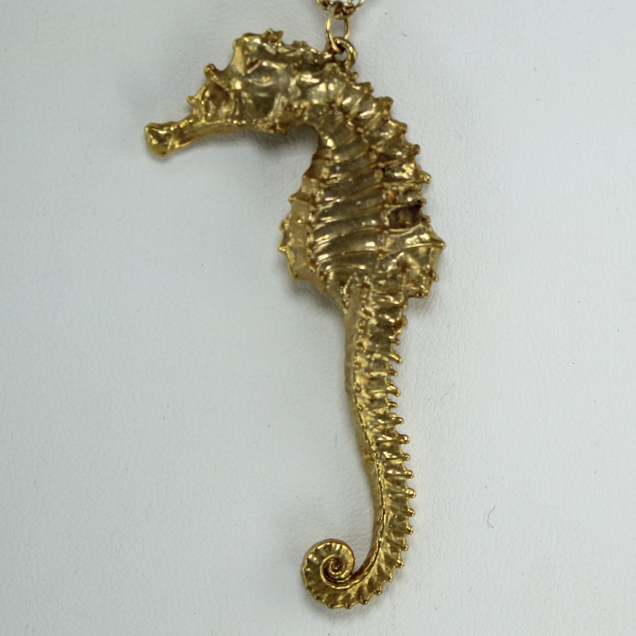 Natural Sea Horse Pendant Necklace Gold Wash Vintage 1980s very close