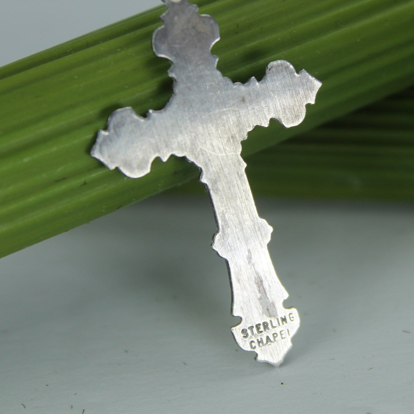 Chapel Cross Sterling Crucifix Highly Dimensional Ornate Vintage from Estate reverse marks
