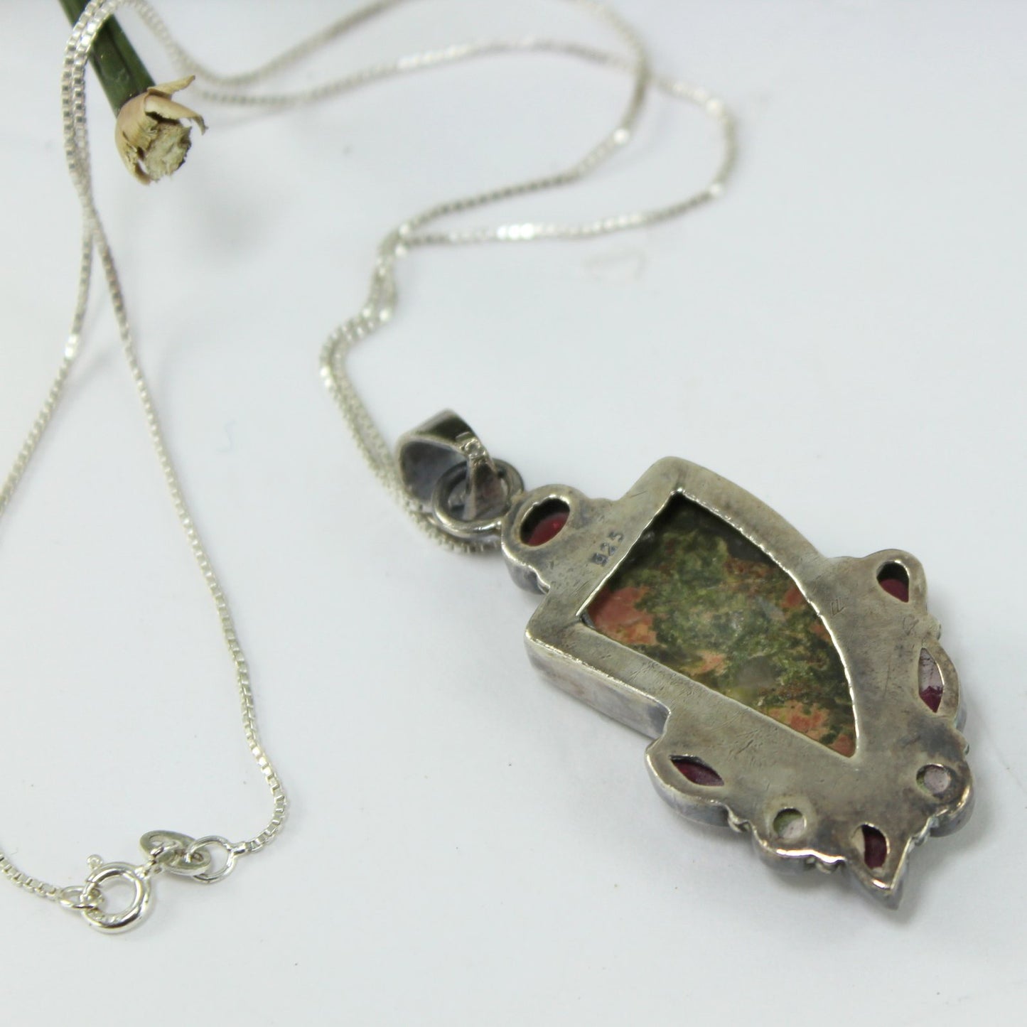 Artisan Necklace Sterling 925 Peridot Gemstones reverse view