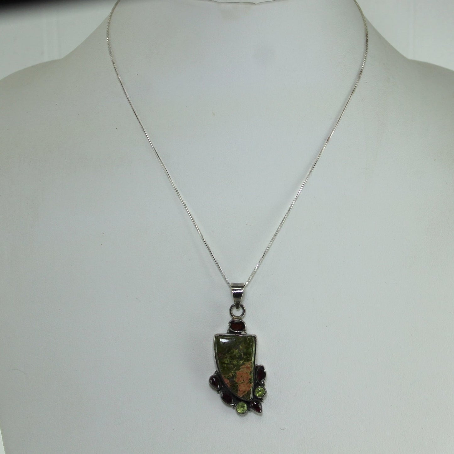 Artisan Necklace Sterling 925 Peridot Gemstones neck view