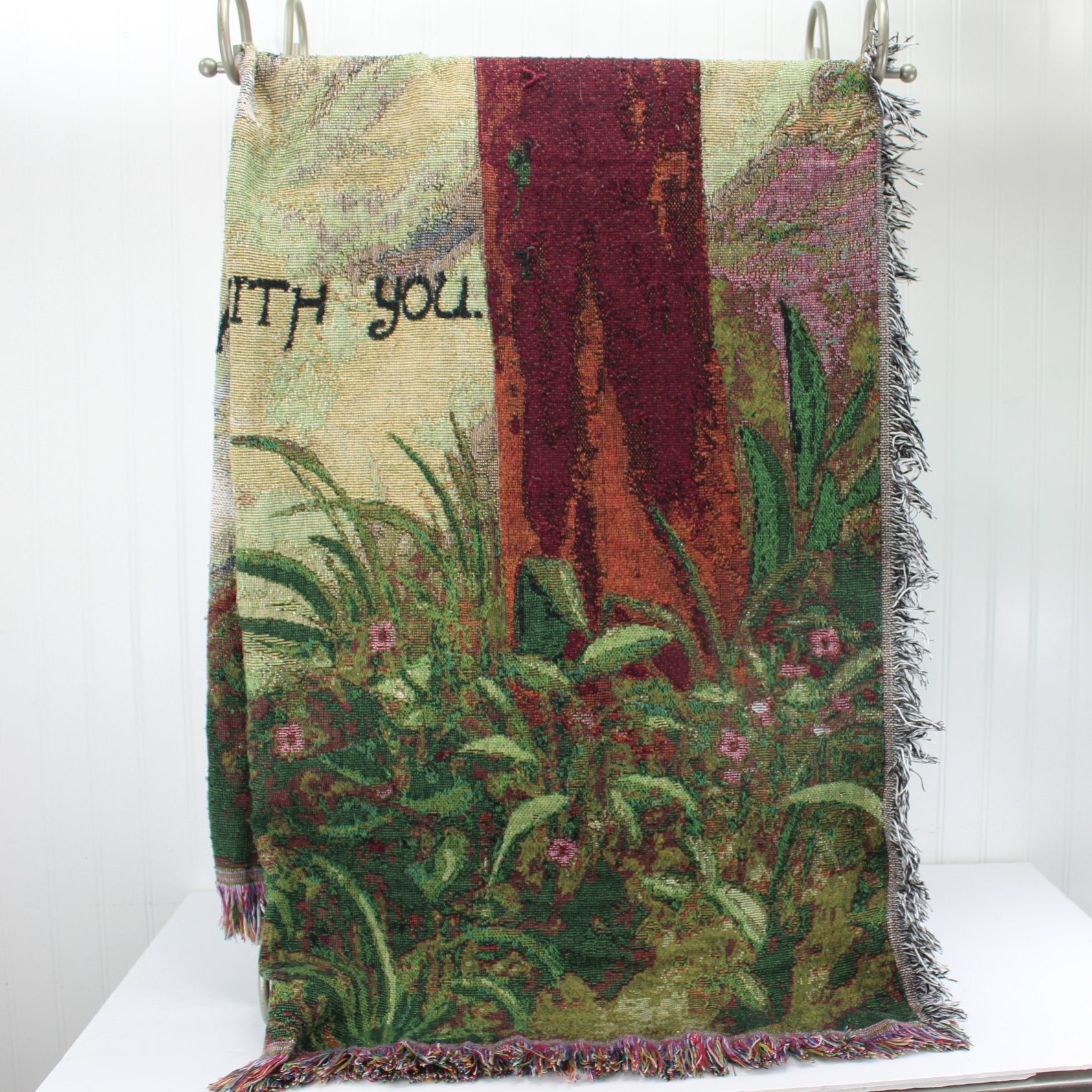 Cotton Tapestry Throw Blanket Prayer Nature Scene 1/4 view