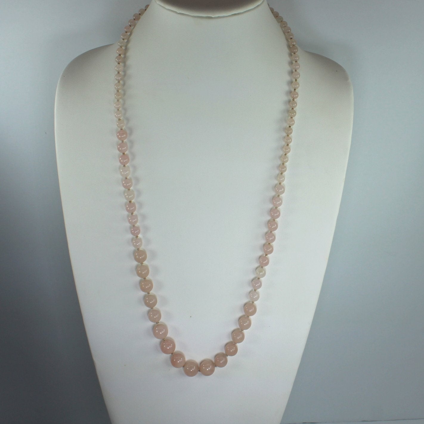 Elegant Natural Rose Quartz Necklace Egypt Round Luminous Knotted 30" neck view