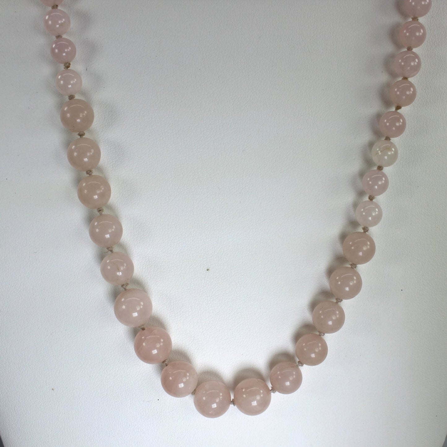 Elegant Natural Rose Quartz Necklace Egypt Round Luminous Knotted 30" matched beads