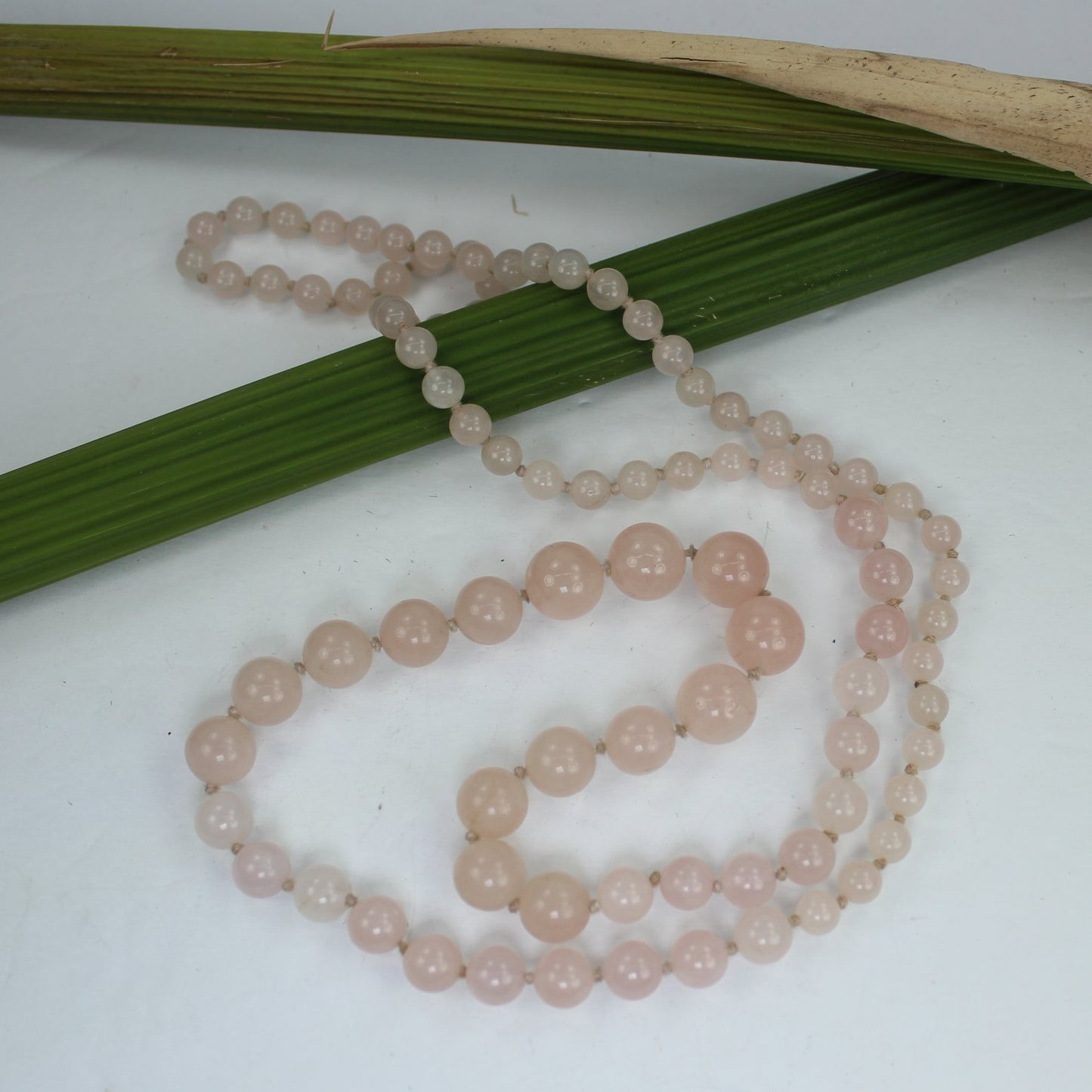 Elegant Natural Rose Quartz Necklace Egypt Round Luminous Knotted 30"