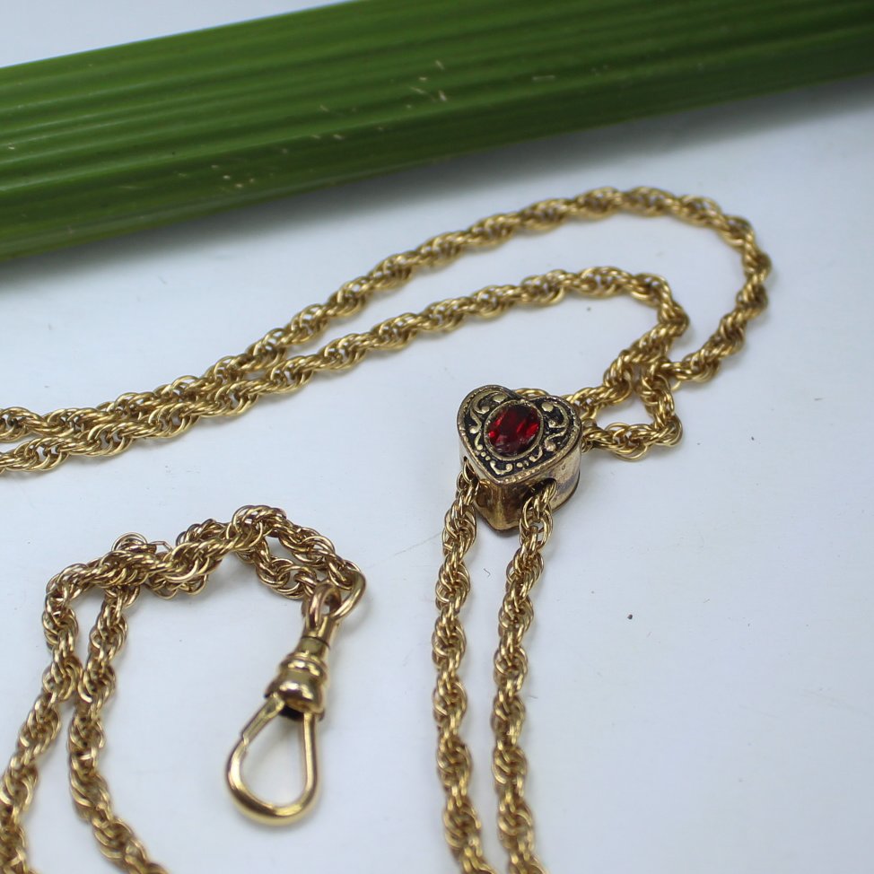 Chain Necklace Lariat Heart Slide ID Lanyard Clip closeup red heart side