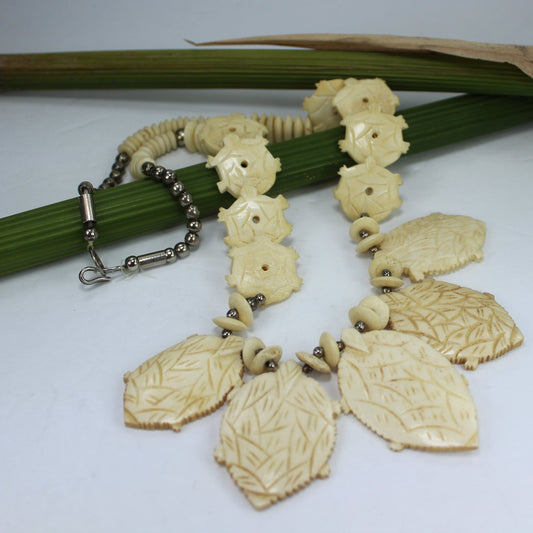 Carved Bone Turtles Necklace Silver Beads Africa Wear DIY Beads