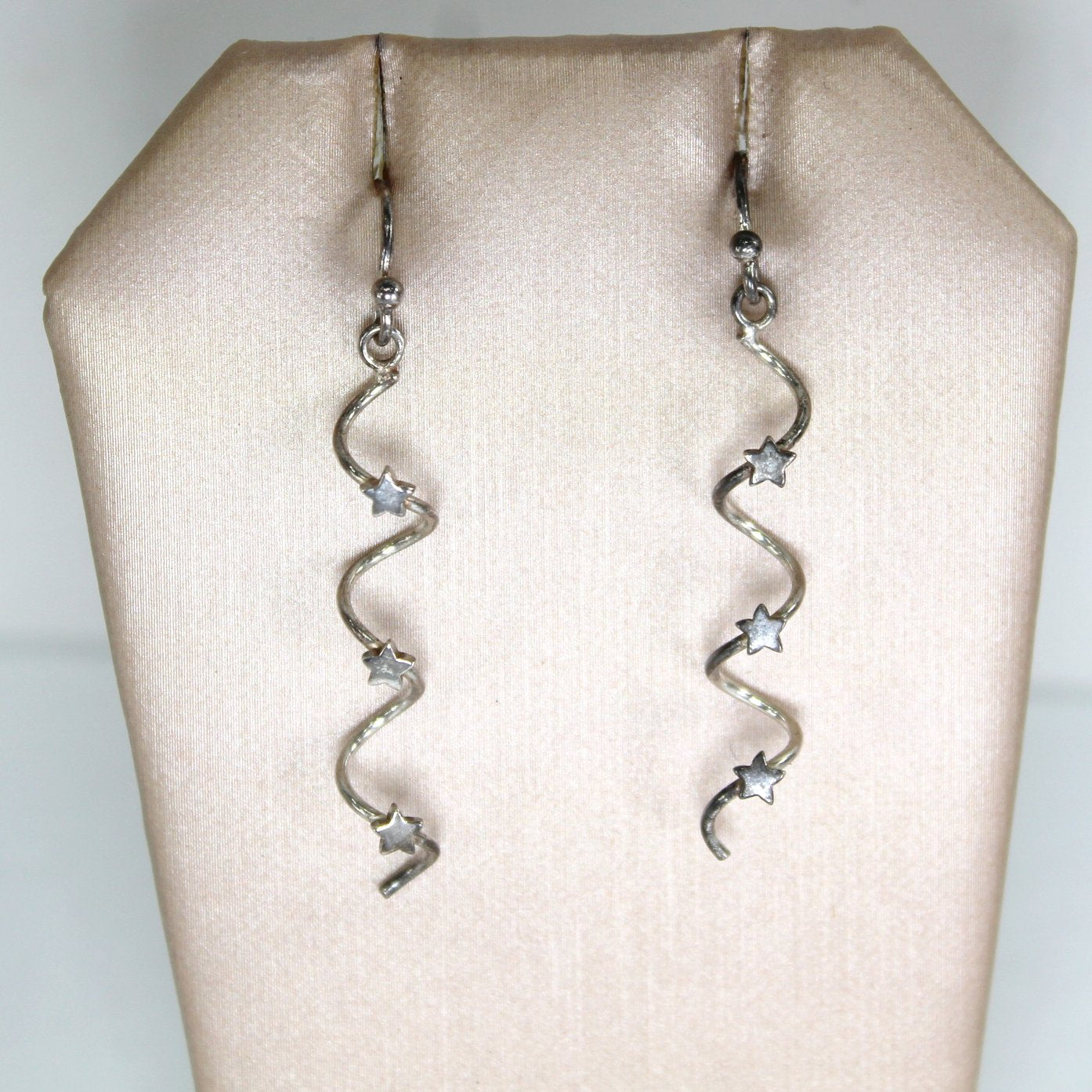 Sterling Spiral Earrings Stars Signed DS