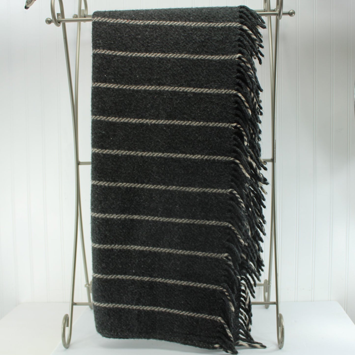 Wool Blend Throw Charcoal Grey Made Italy length view