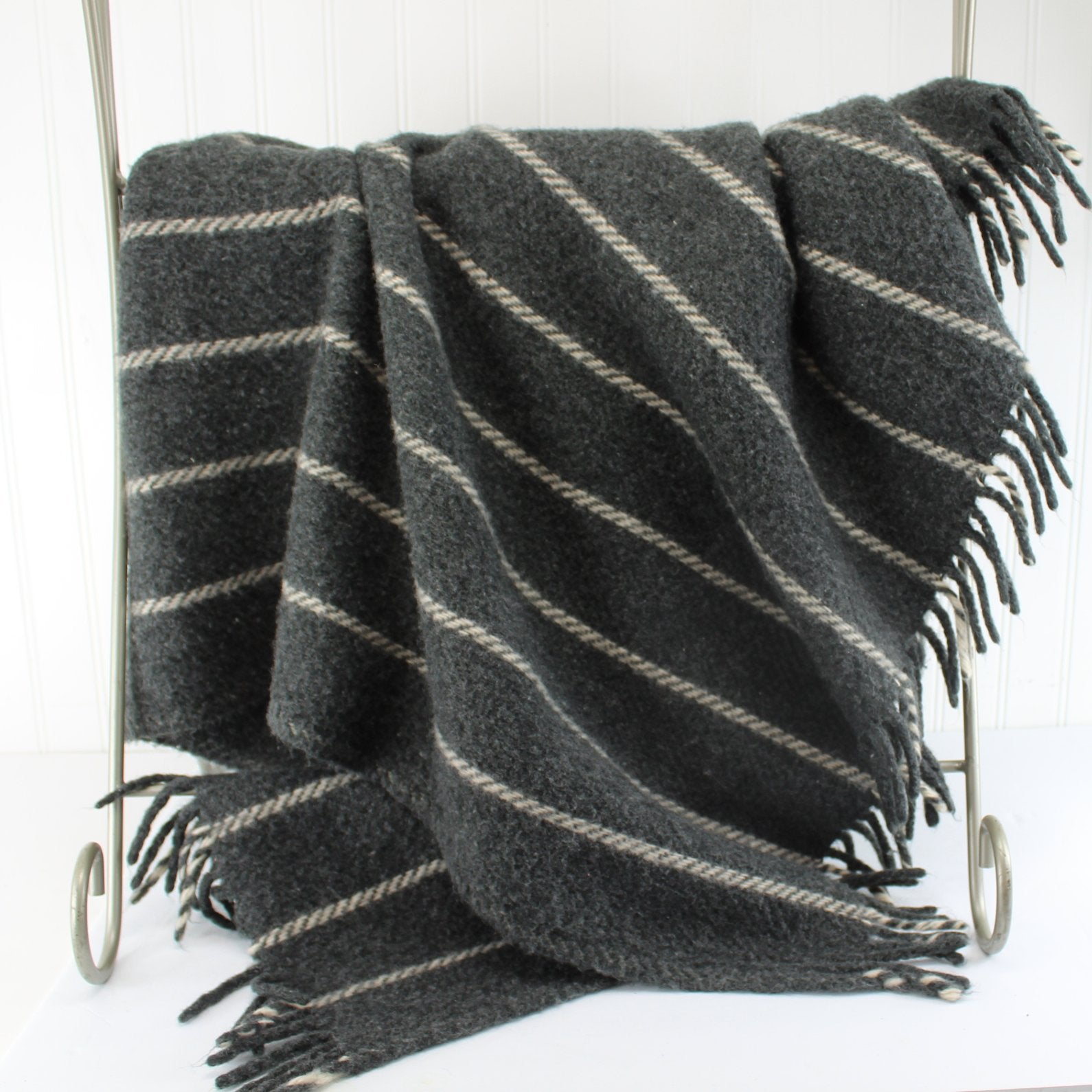 Wool Blend Throw Charcoal Grey Made Italy