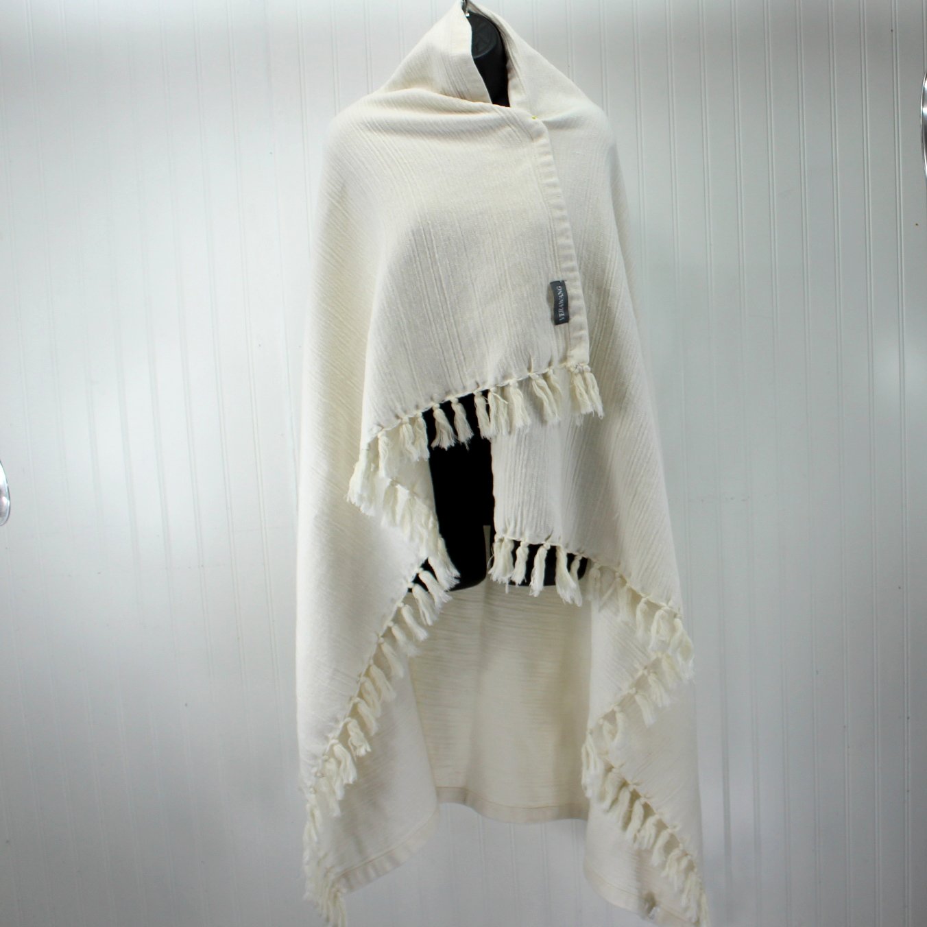 Vera Wang Heavy Cotton Scarf Shawl Woven Design Knot Fringe