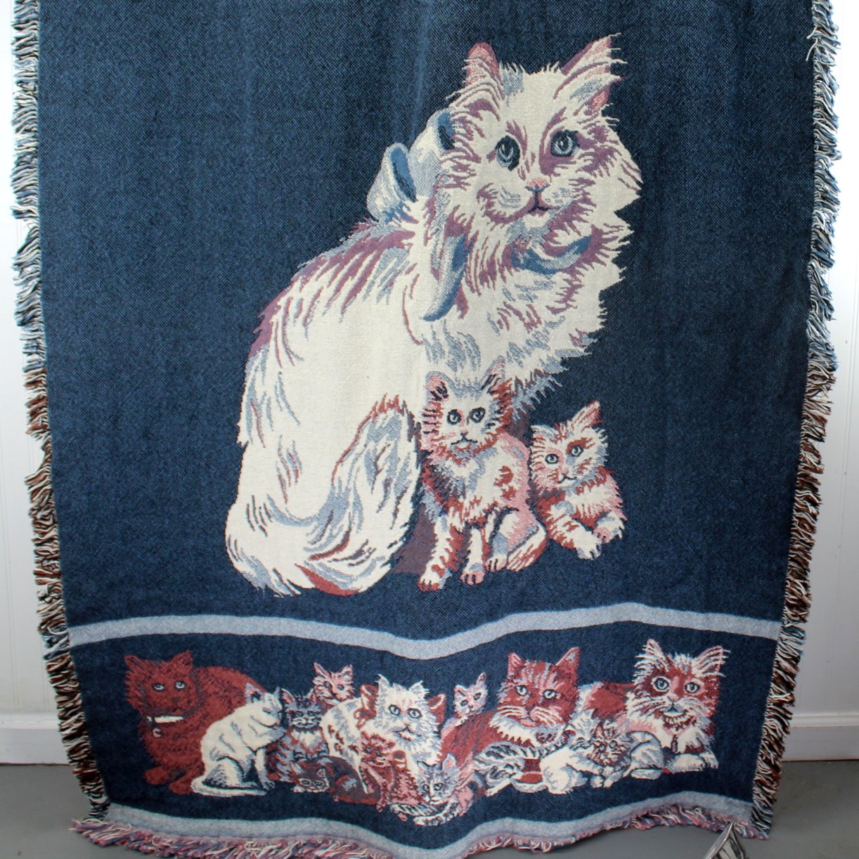 Cotton Throw Blanket Cats Kittens MWW 1992 other view vtg throw