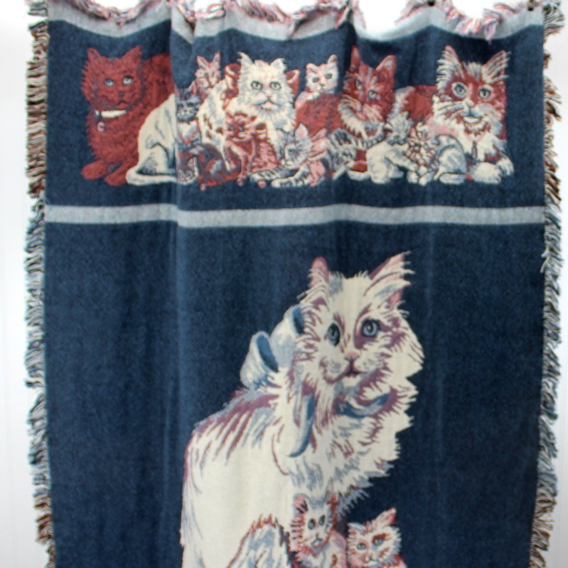 Cotton Throw Blanket Cats Kittens MWW 1992 rows of kittens