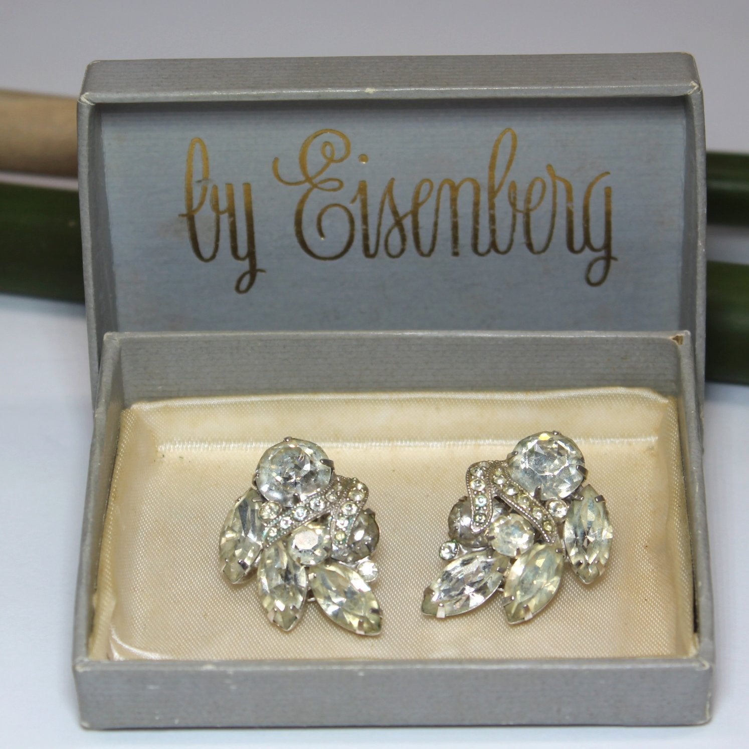 Eisenberg Ice Rhinestone Clip Earrings Eissenbery Original Prong Fur Clip Estate clip earrings