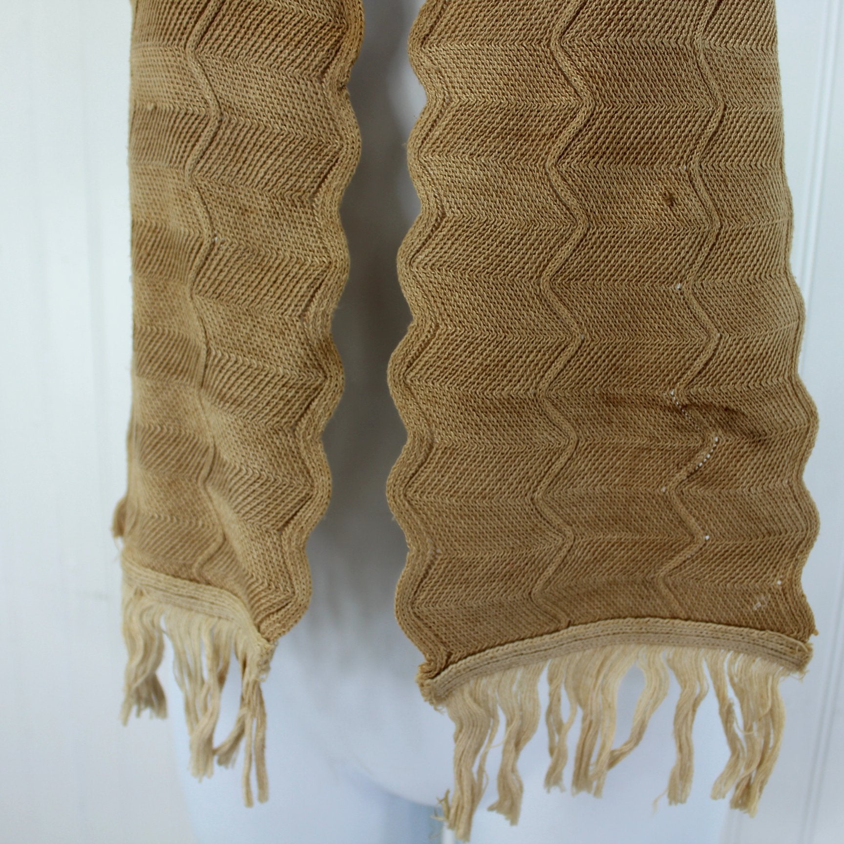 Antique Victorian Woven Knit Neck Warmer Scarf Snap Closure lower edge showing stains