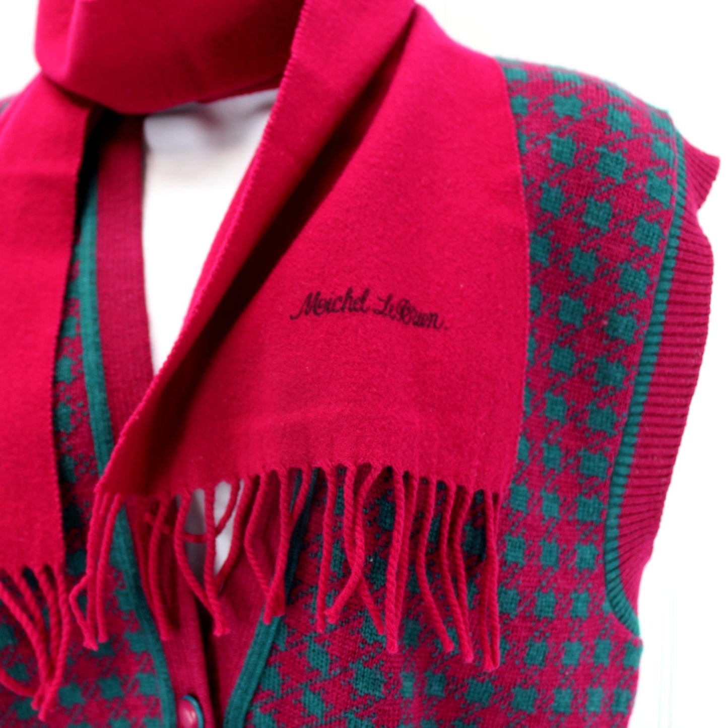 Pendleton Vtg Wool Sweater Vest Fuchsia Teal Womens LeBrun Scarf scarf signed