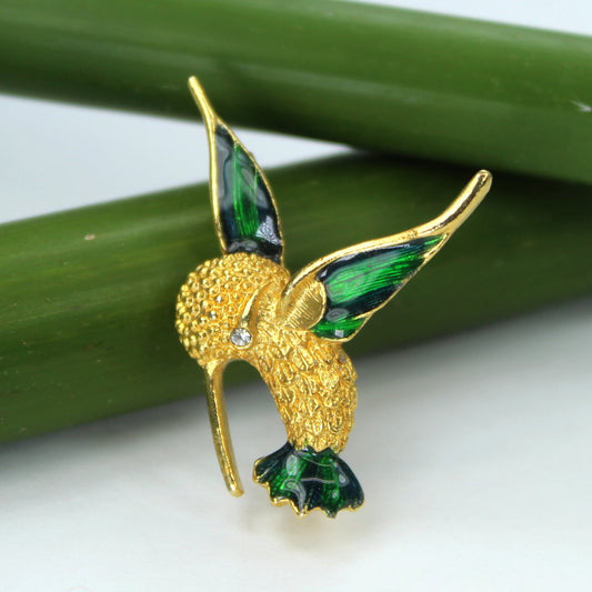 Hummingbird Pin Blue Green Enamel Pave Rhinestone Estate Unmarked Roman