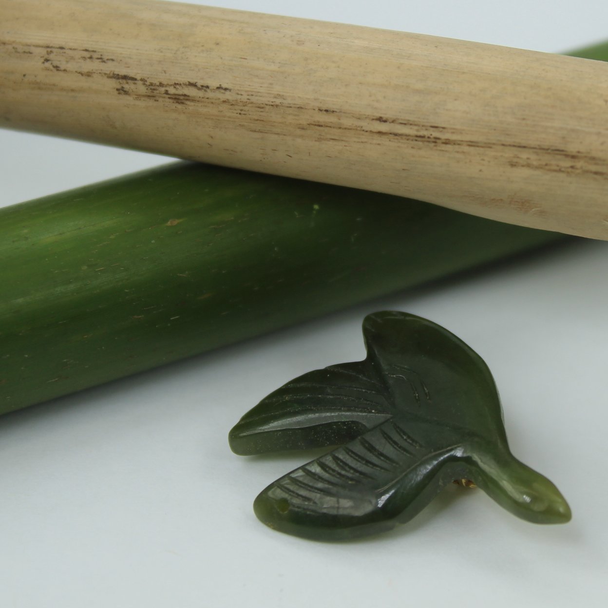 Vintage Jade Pin Brooch Bird in Flight Hand Made Simple Lovely wing detail