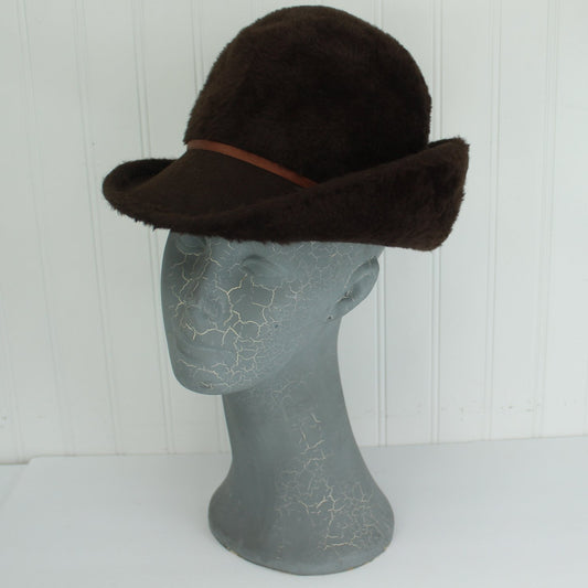 Mr John Classic Vintage Hat Austria Brown Felt Faux Fur Roll Brim