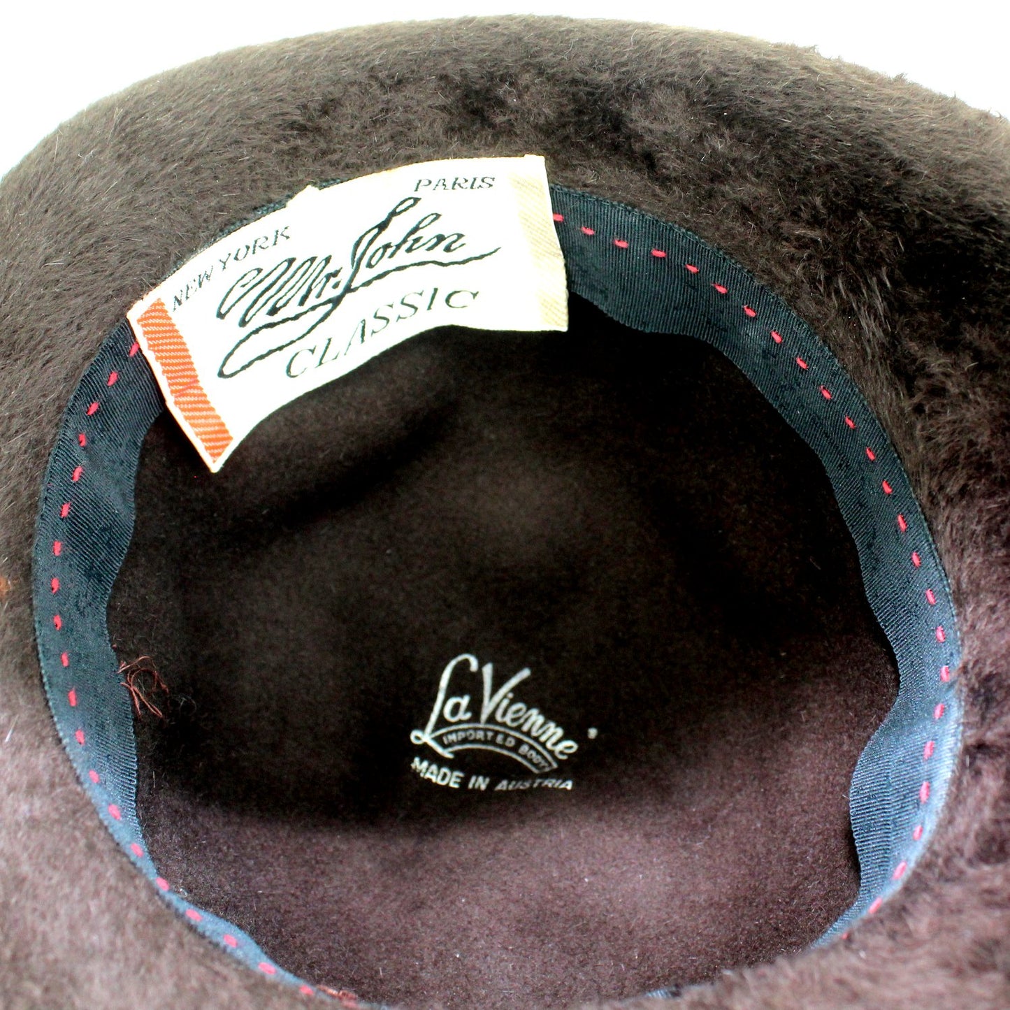 Mr John Classic Vintage Hat Austria Brown Felt Faux Fur Roll Brim original tags