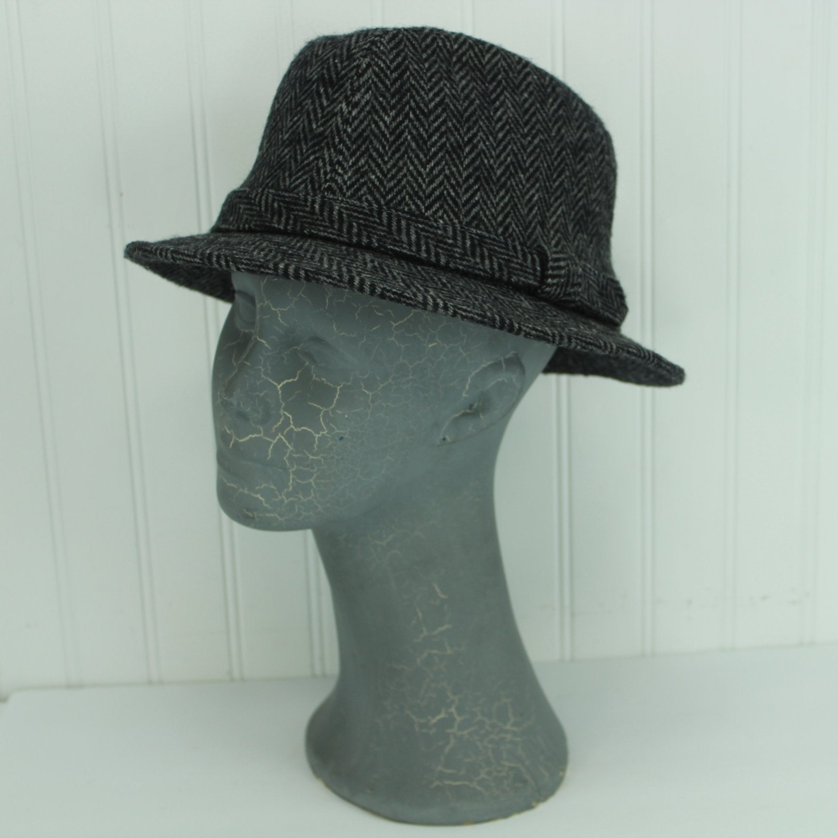Dorfman Pacific Scala Hat Black Grey Herringbone Wool Blend