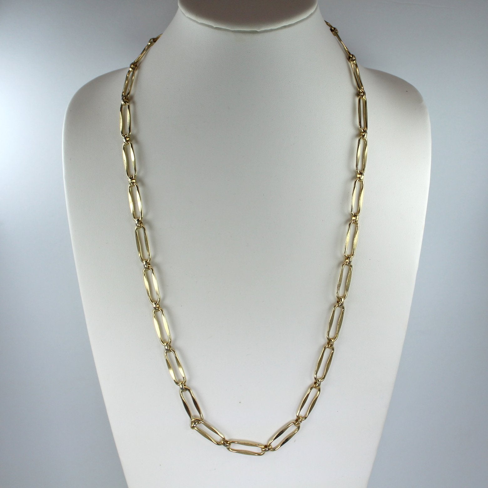 Two Napier Vintage Necklaces 30" Mod Oval Long Links 16" Pearl Gold Chain Woven modern view long oval link chain