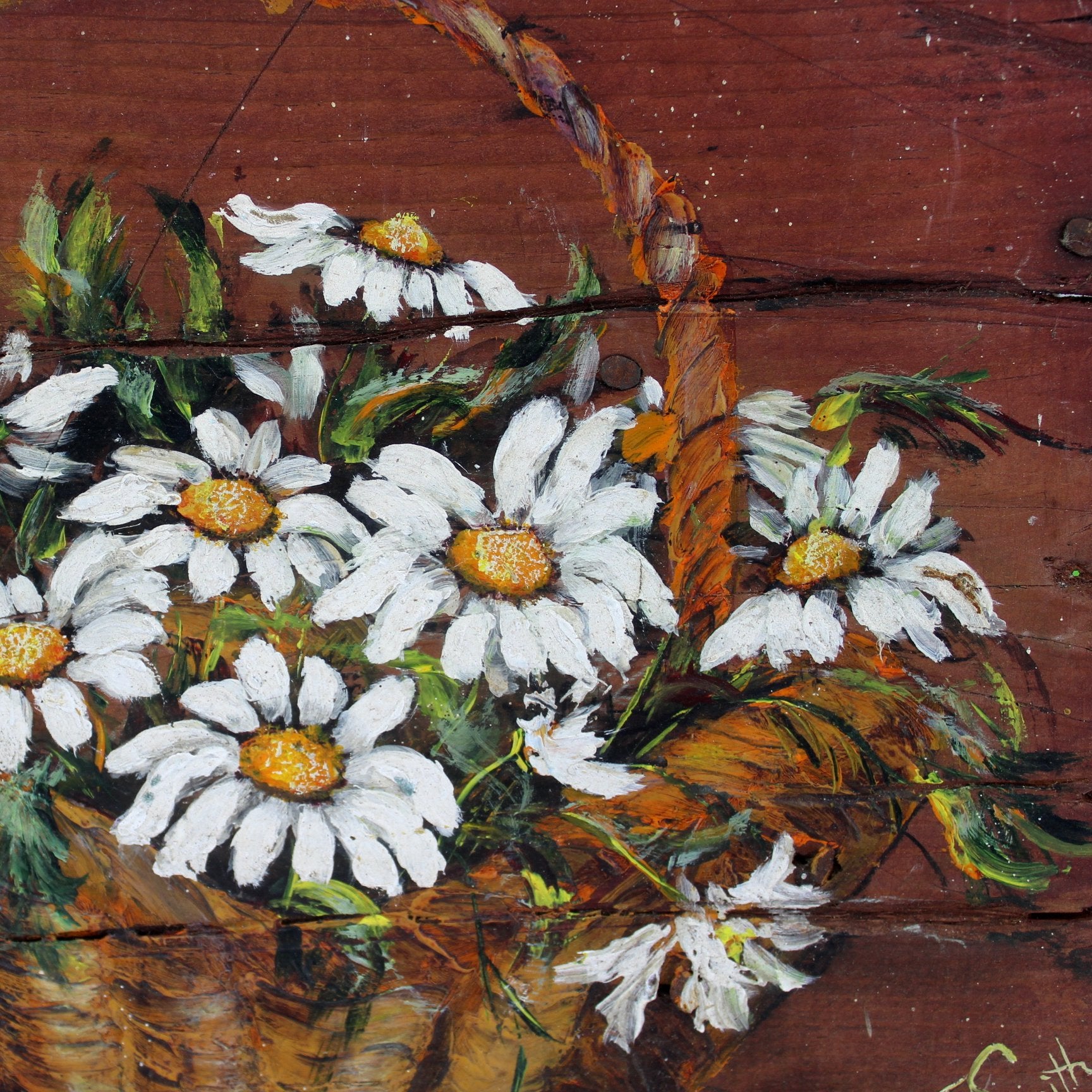 Joyce Smith Griffin Georgia Painting Barn Style Daisies Basket 1980s closeup