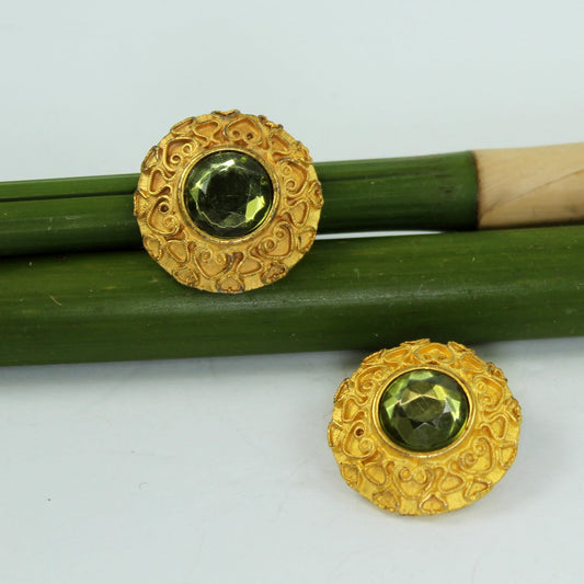 Stunning MWS Mark Wasserman Samara Clip Earrings Peridot Gold Encrusted Large Rounds