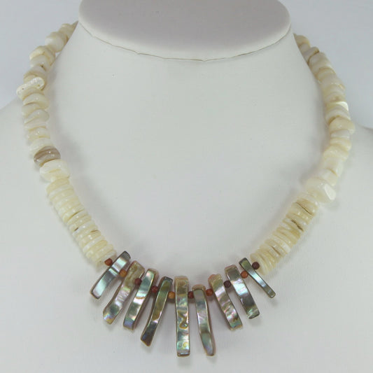 Cut Shell Necklace Abalone Focal Coral Color Beads