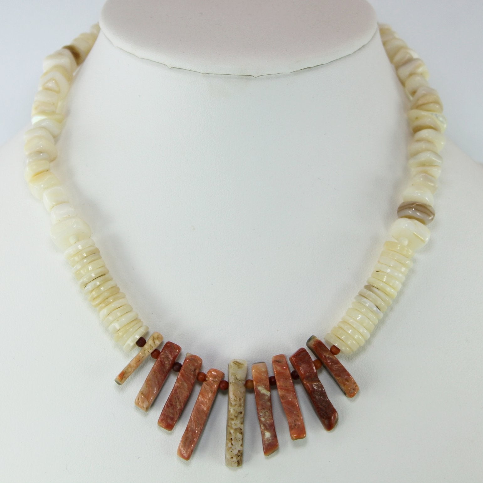 Cut Shell Necklace Abalone Focal Coral Color Beads reverse abalone