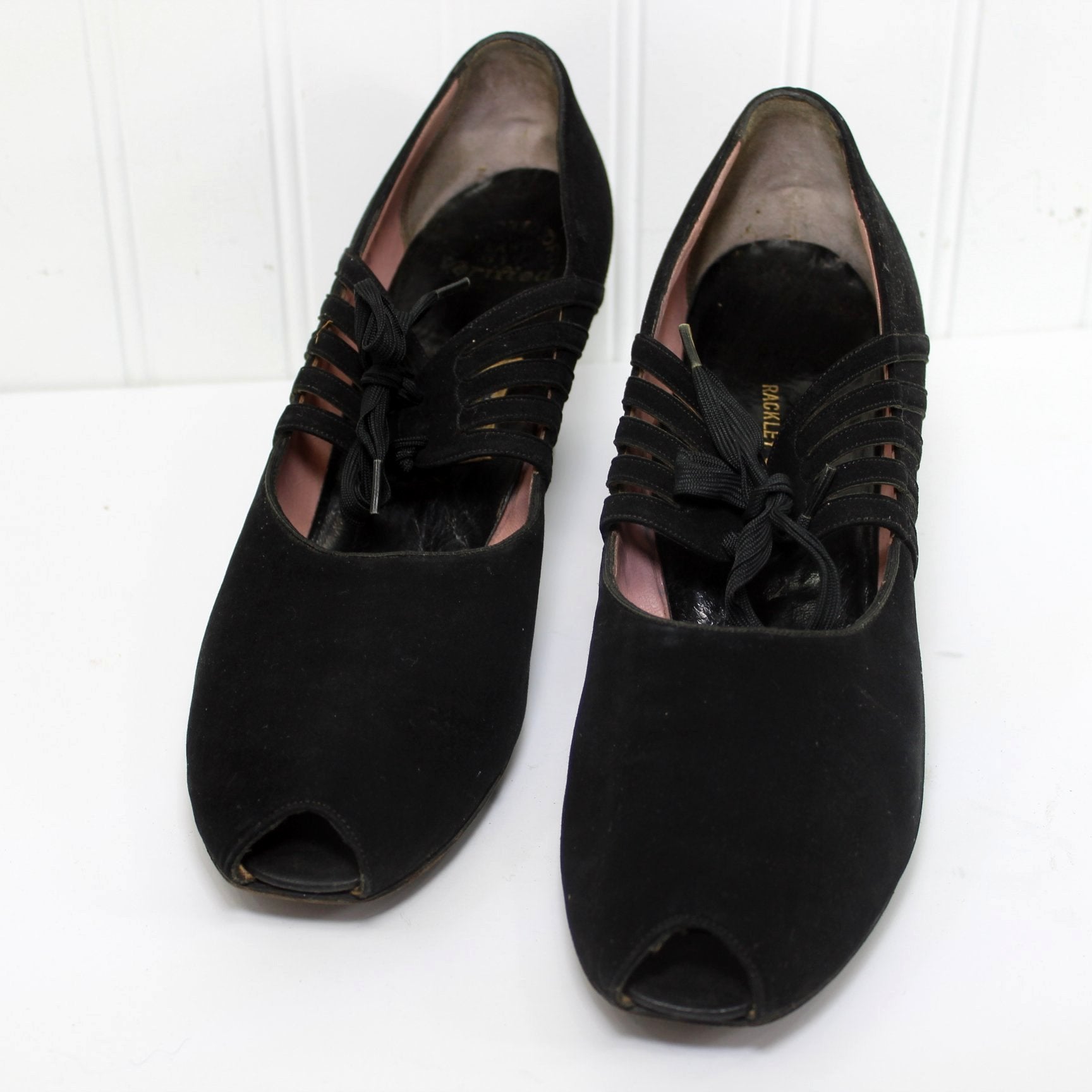 Dickerson 1940s Black Suede Tie Shoes 81/2 A Rockley Strom Co