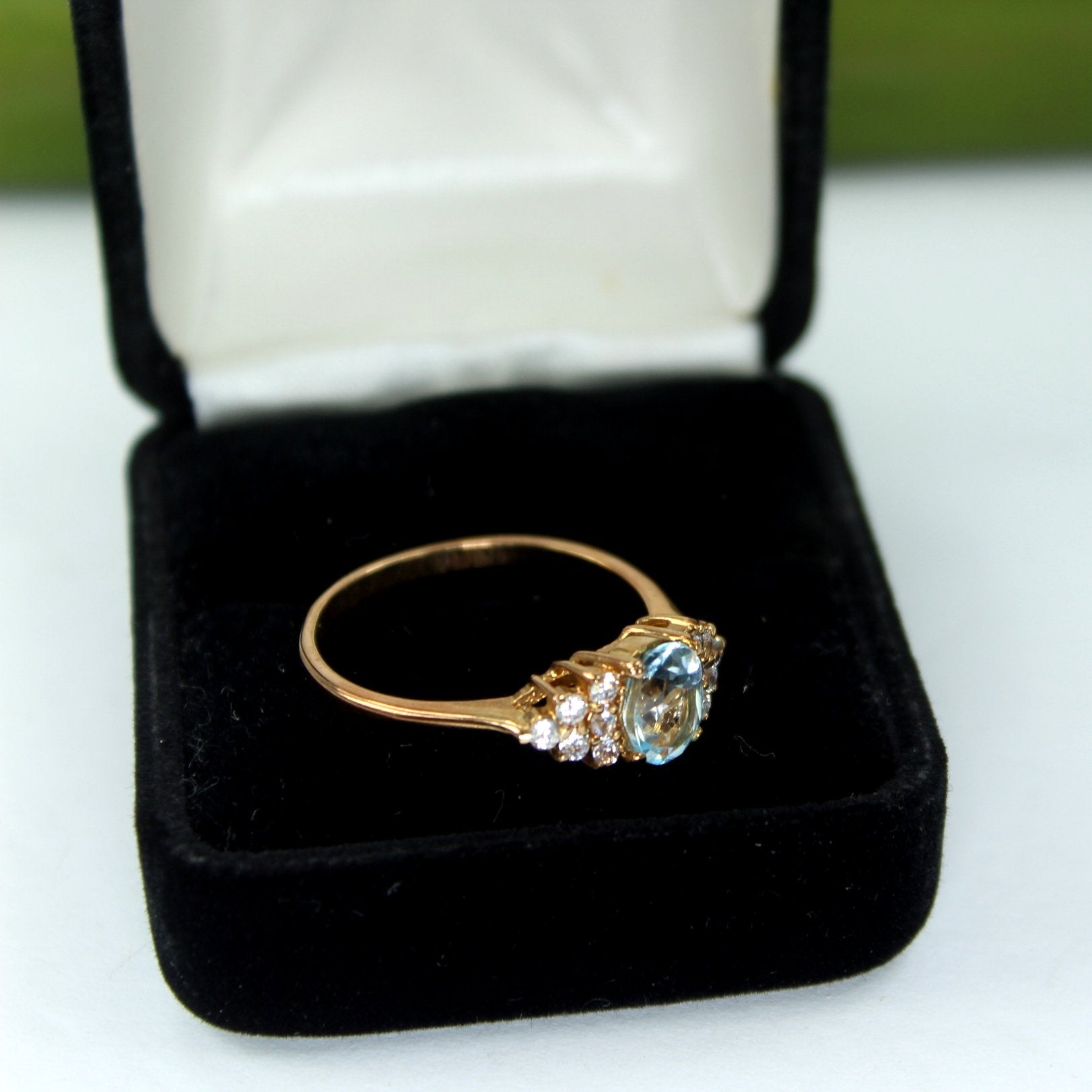 Attractive Sparkle Costume Ring Oval Blue Stone Clear Crystals Prong Set Size 11 other view