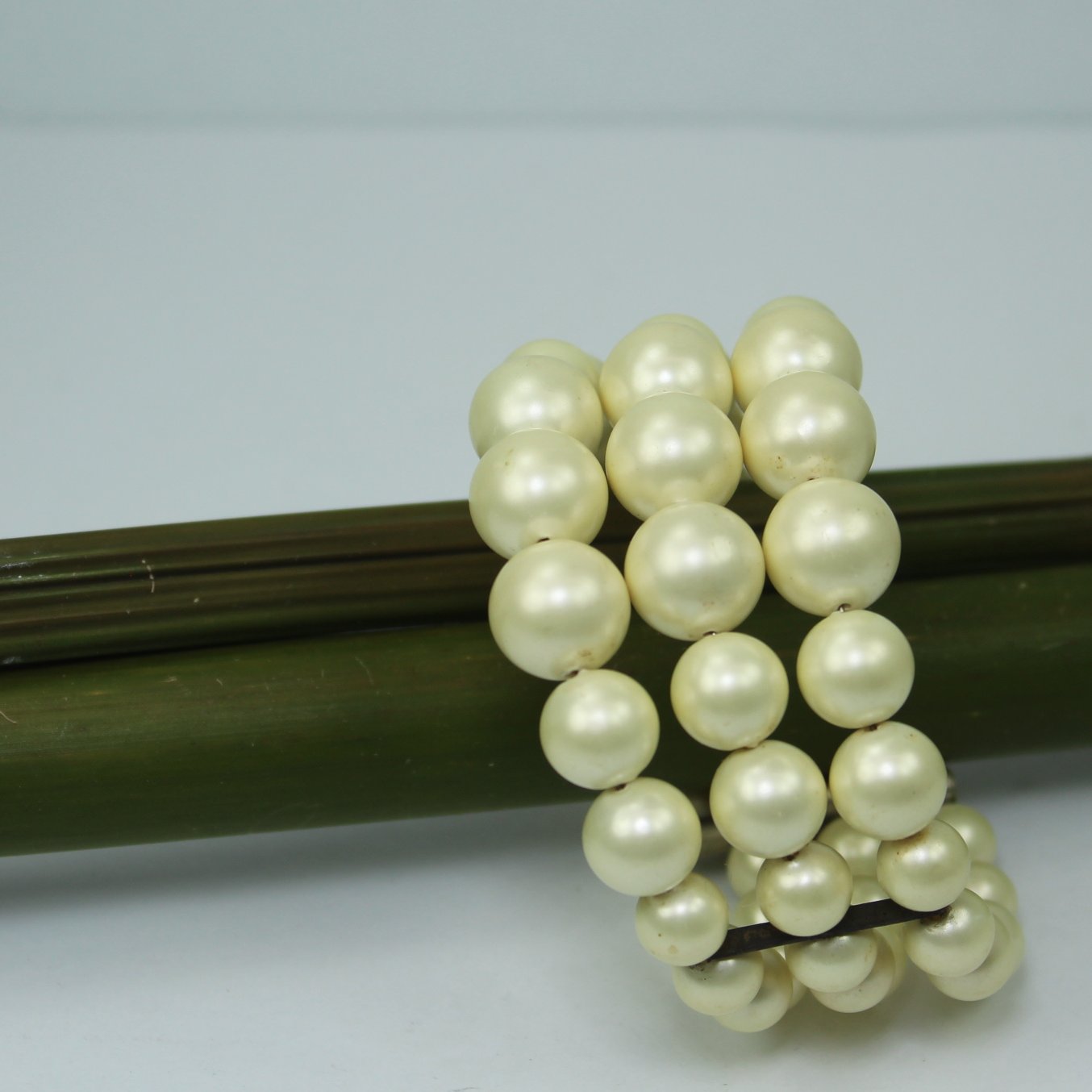 Mid Century Pearl Bracelet Memory Wired 3 Strand Cuff