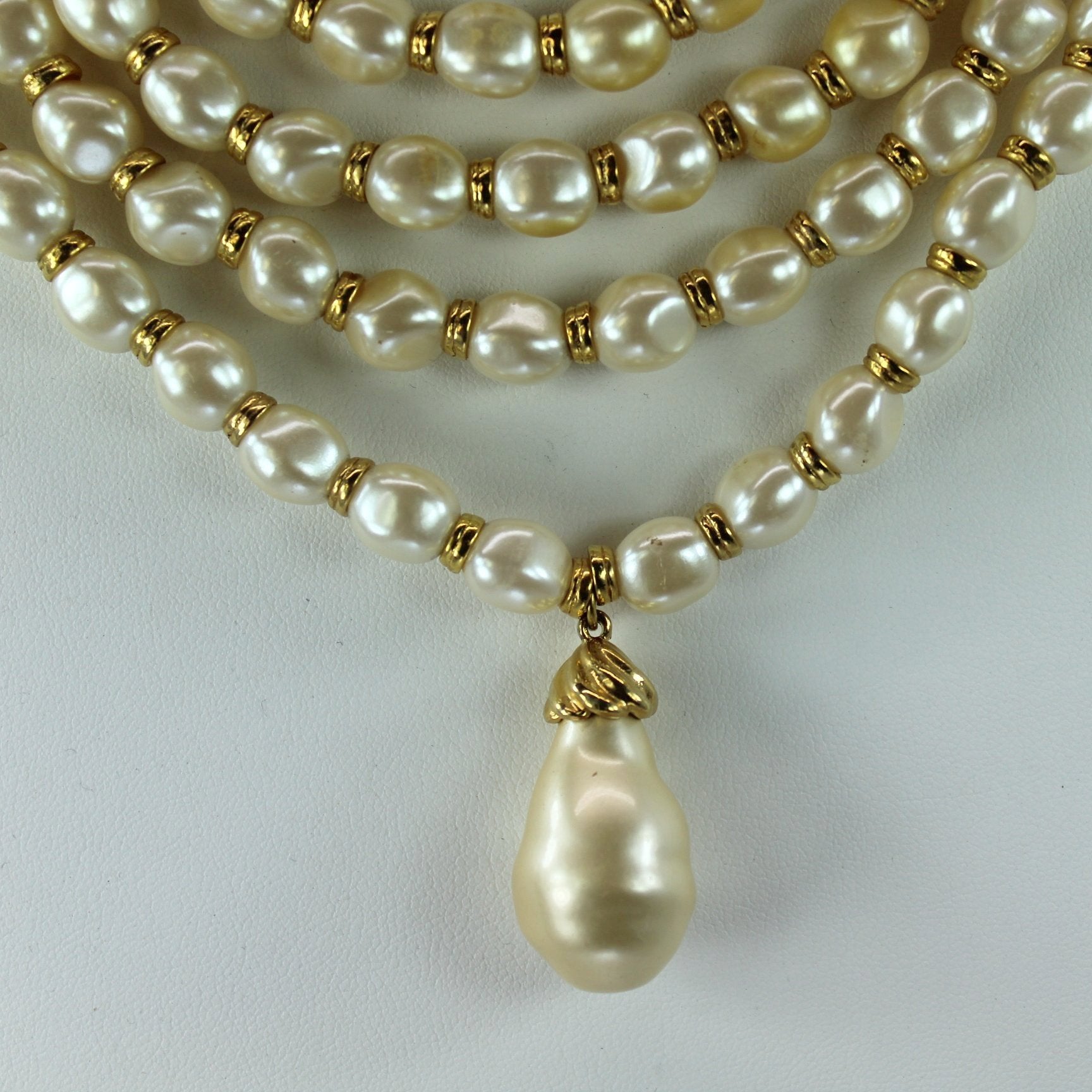 Fantastic Runway 5 Strand Baroque Faux Pearl With Teardrop Dangle Necklace Special Price focal area